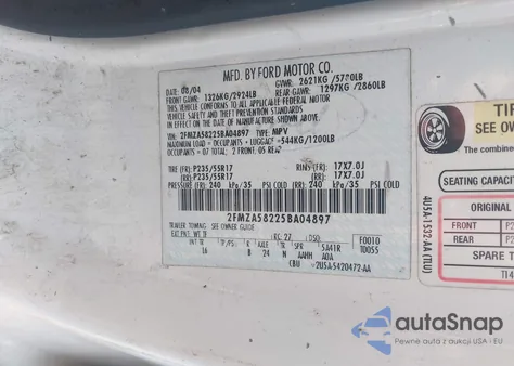 2005 Ford Freestar Limited из США, поврежденный, VIN 2FMZA58225BA04897